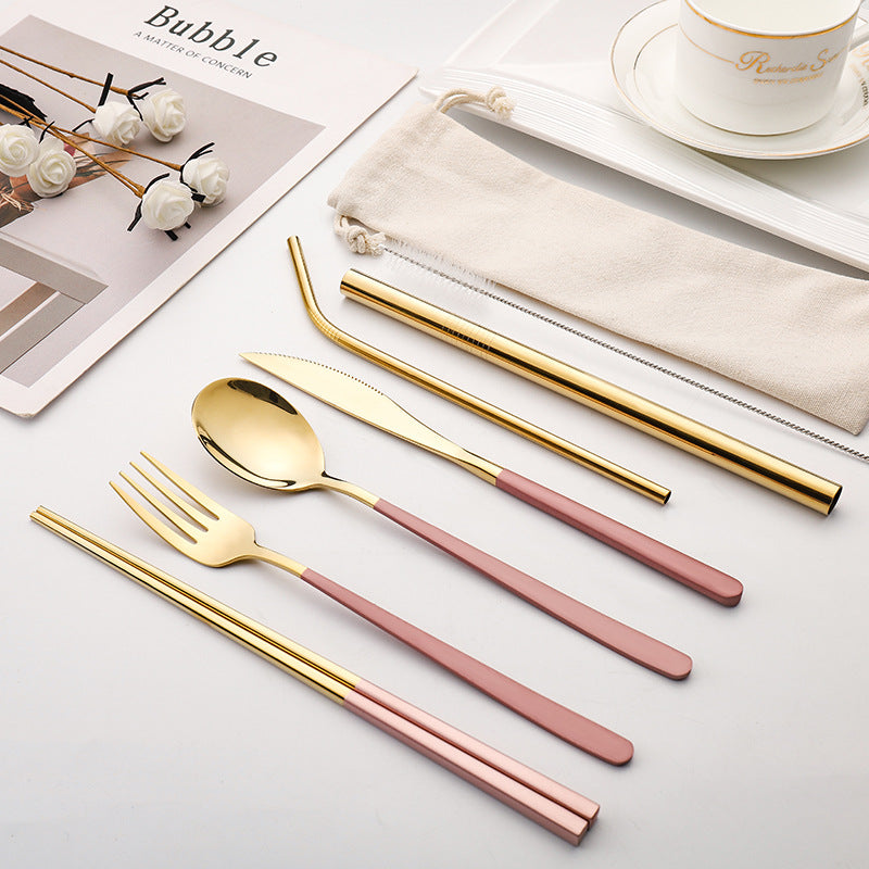 7-piece Set Of Creative Titanium-plated Environmentally Friendly Portable Tableware