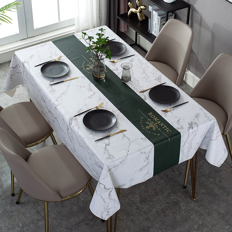 New Nordic Minimalist PU Tablecloth Oil-Proof, Waterproof, Disposable Tablecloth, Household Leather Anti-Scald Table Mat, Rectangular Tablecloth