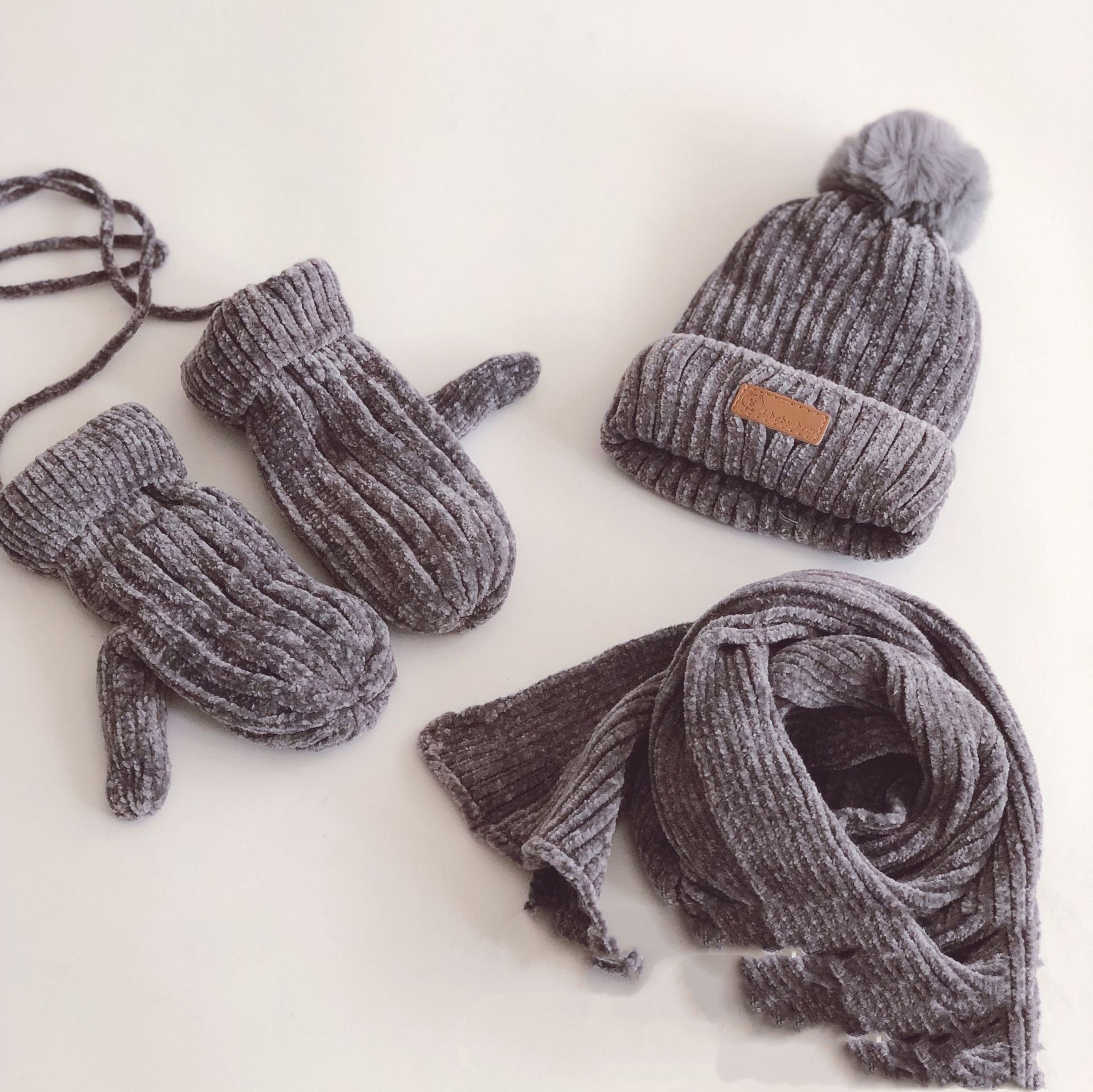 Children's Suit Knitted Hat Scarf Gloves Three-Piece Suit