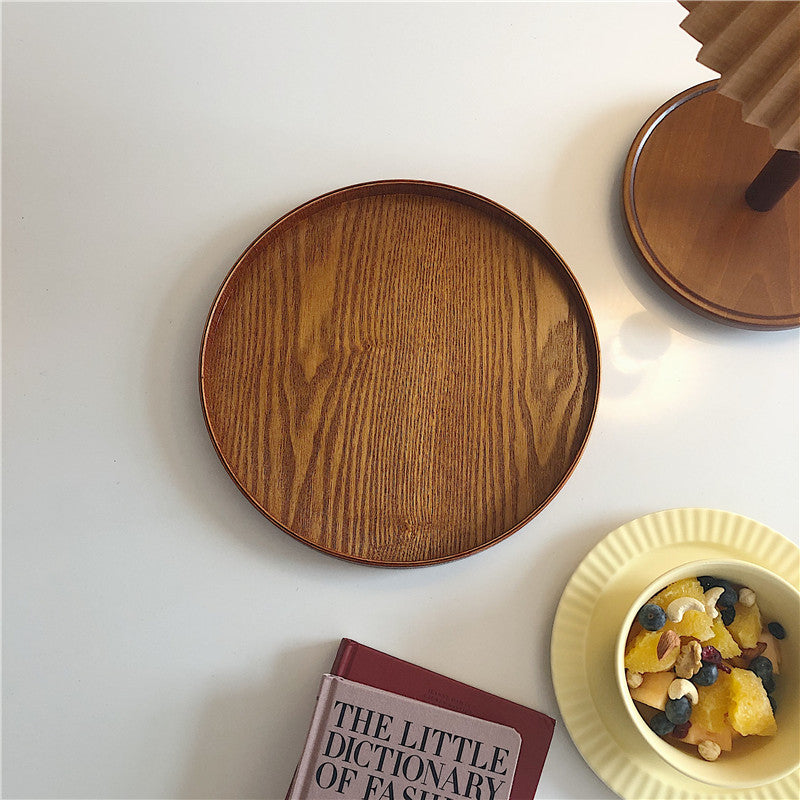 Solid Wood Tray Round Storage Tray Fruit Tray Desktop Storage One-Person Food Tray