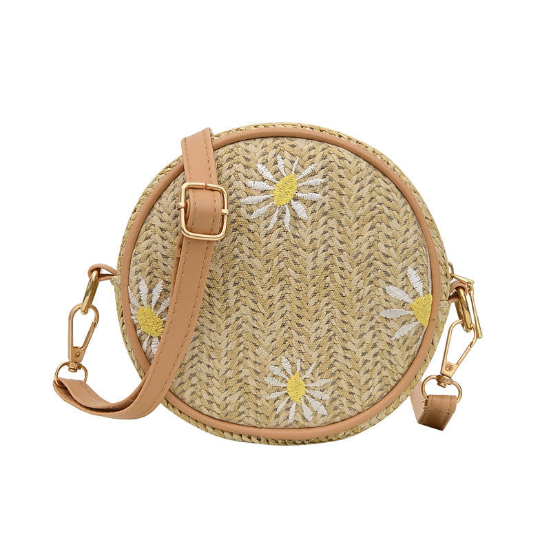 Red Sand Beach Small Round Straw Woven Bag for Women