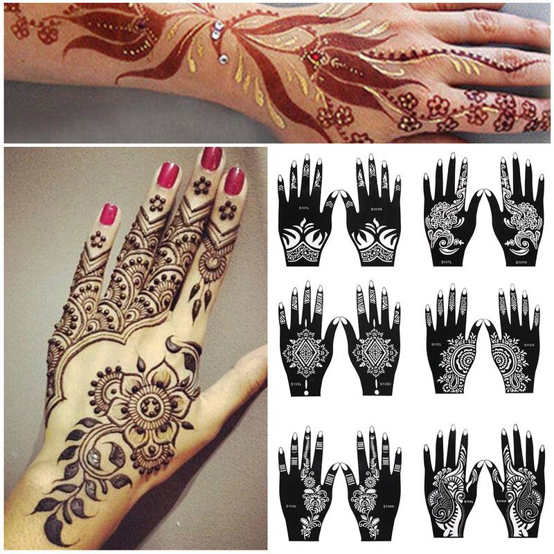 2 Sheets Hand Tattoo Henna Stencil Temporary - Minihomy