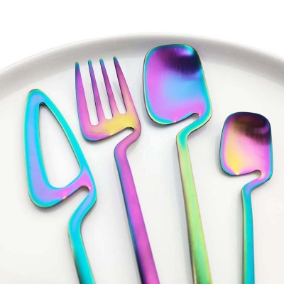 Rainbow Dinnerware Set Spoon Fork Knife Table Decor Cutlery Sets Kitchen Matte Gold tableware Set Desserts Soup Coffee Use