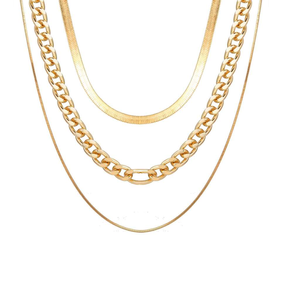 Multi-Layer Thick Chain Stacking Necklace Personality Three-Layer Clavicle Chain - Minihomy