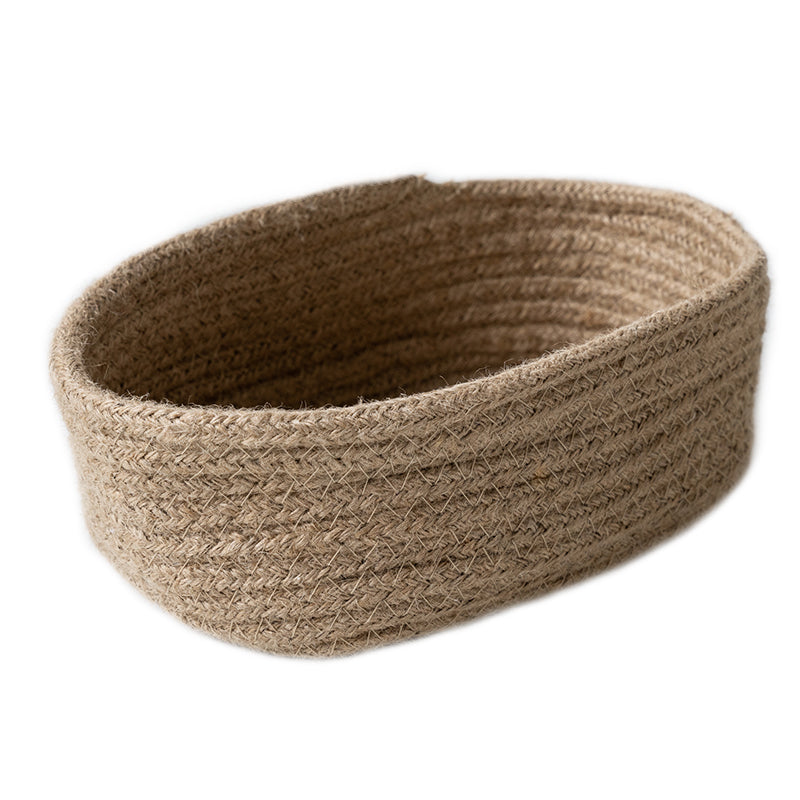 Runjia Home Handmade Linen Woven Rope Coaster Japanese Simple Storage Basket Circular Straw Storage With Handle