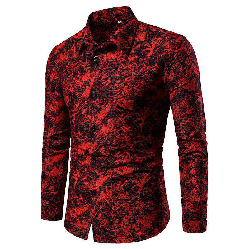 Mens Shirt Printed Casual Long Sleeved Shirt Slim Fit Male Social Dress Shirt For Men