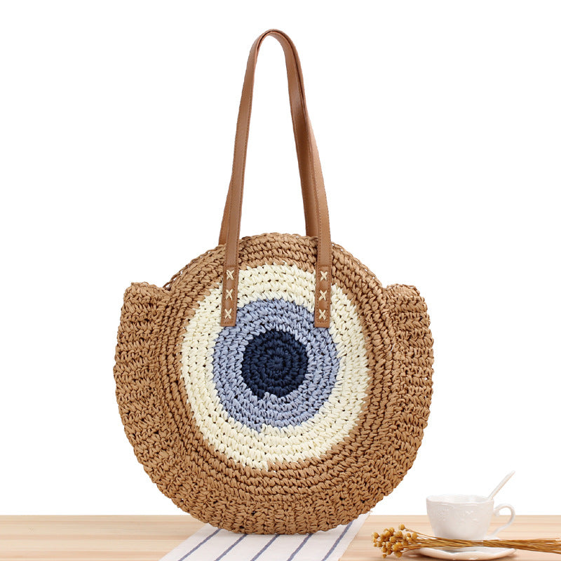 Round straw bag shoulder