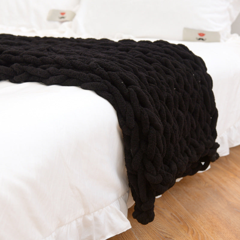 Handmade Coarse Yarn Knitted Chenille Rod Knitted Yarn Sofa Cover Blanket - Minihomy