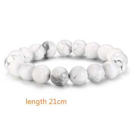 Natural Stone Beads Black Lava Rock Stone White Stretch Charm Strand Bracelet - Minihomy