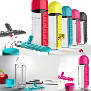 Water Bottle With Pillbox Plastic Drink Bottle With Medicine Pills Box