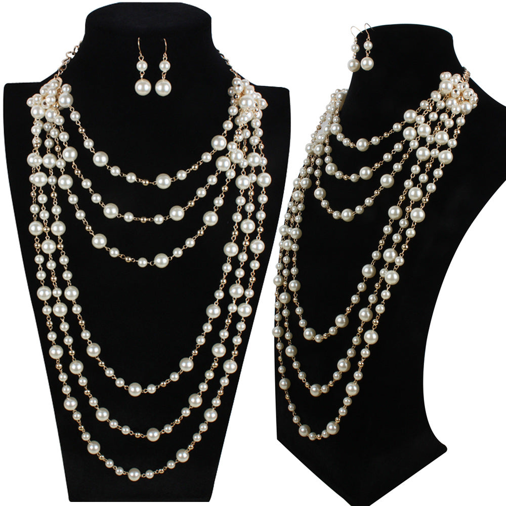 Multilayer Pearl Necklace Sweater Chain - Minihomy