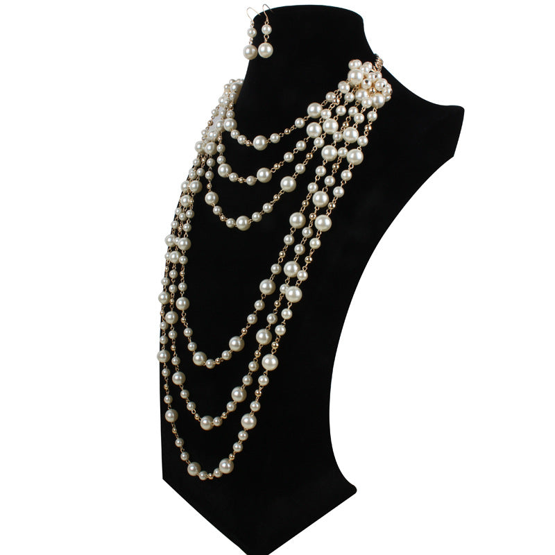 Multilayer Pearl Necklace Sweater Chain - Minihomy