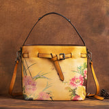 Color Printing Flowers Hand Brush Color Head Layer Leather Hand Inclined Cross Bag - Minihomy