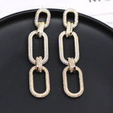 Micro-set Zirconium Diamond Gold Three-ring Chain Earring - Minihomy