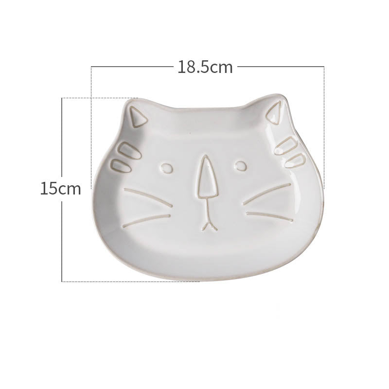 Retro White Glaze Cartoon Embossed Cat Ceramic Bowl