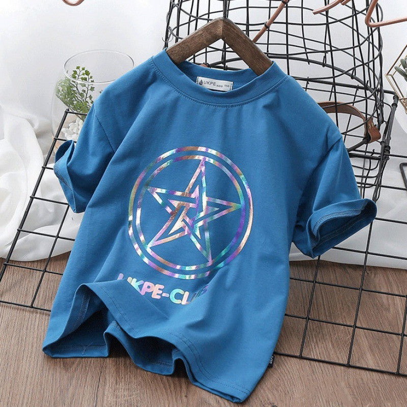 Short Sleeve T-shirt  Net Red Laser Reflective Cub Children's Top