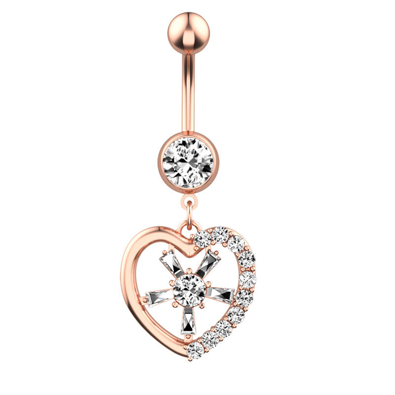 Side Zircon Peach Heart Navel Ring Navel Nail Puncture