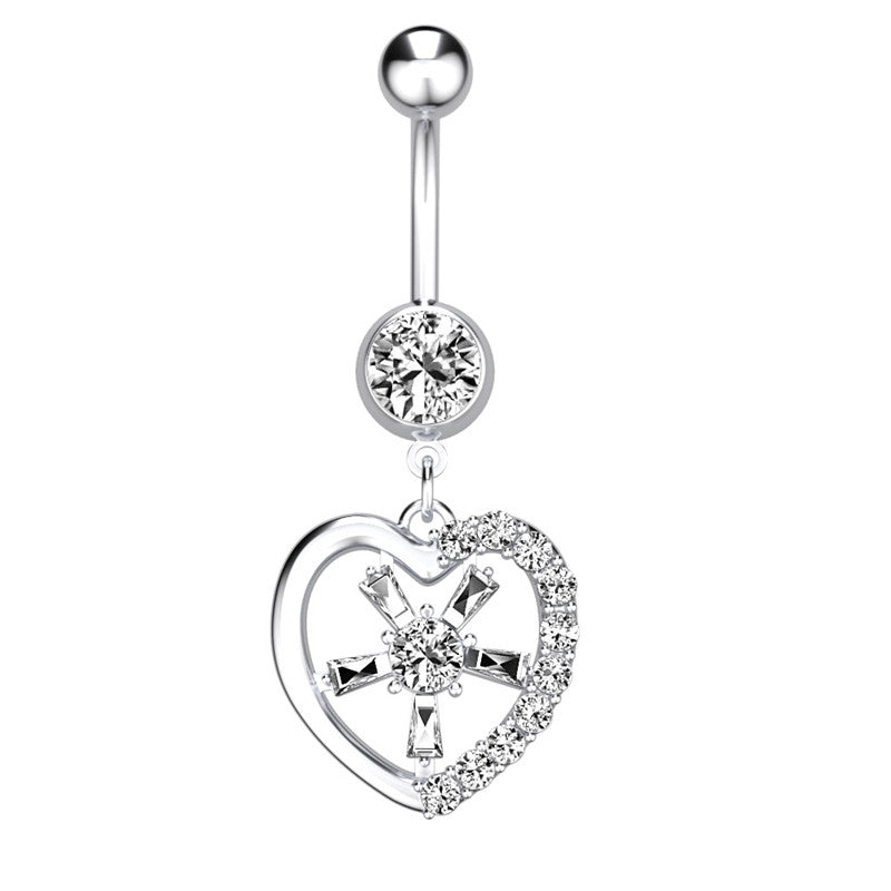 Side Zircon Peach Heart Navel Ring Navel Nail Puncture