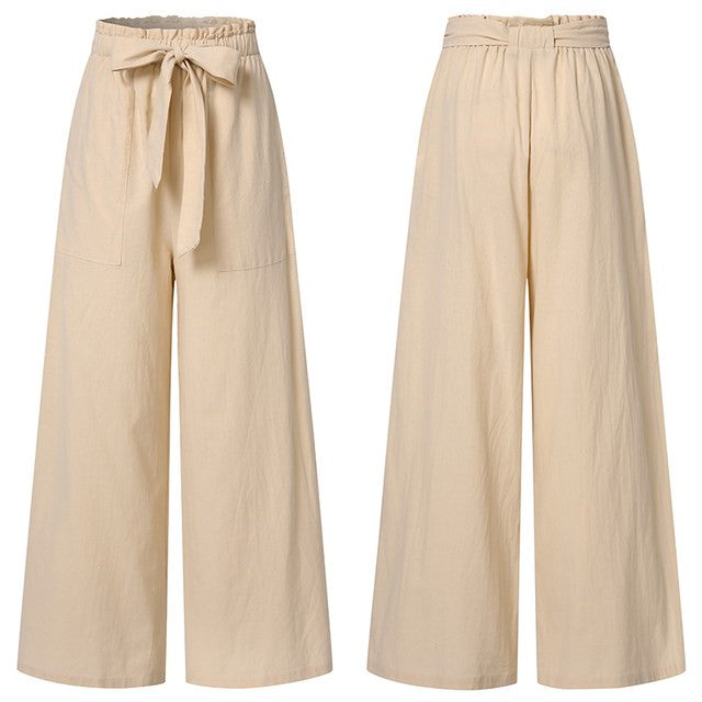 Women Pants Vintege Elastic Waist Long Pants Trousers