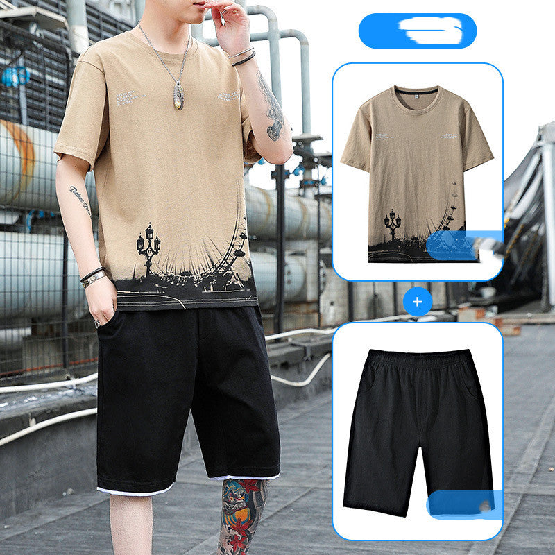 Sports Suit Men's Summer Cotton Short Sleeve T-Shirt