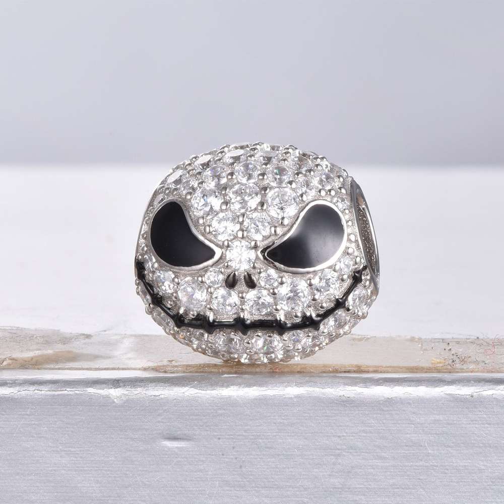 Jack Skull Charm Bead 925 Sterling Silver Beads Charms Black Plated with Cubic Zirconia for Bracelet Necklace Halloween Jewelry Gift - Minihomy