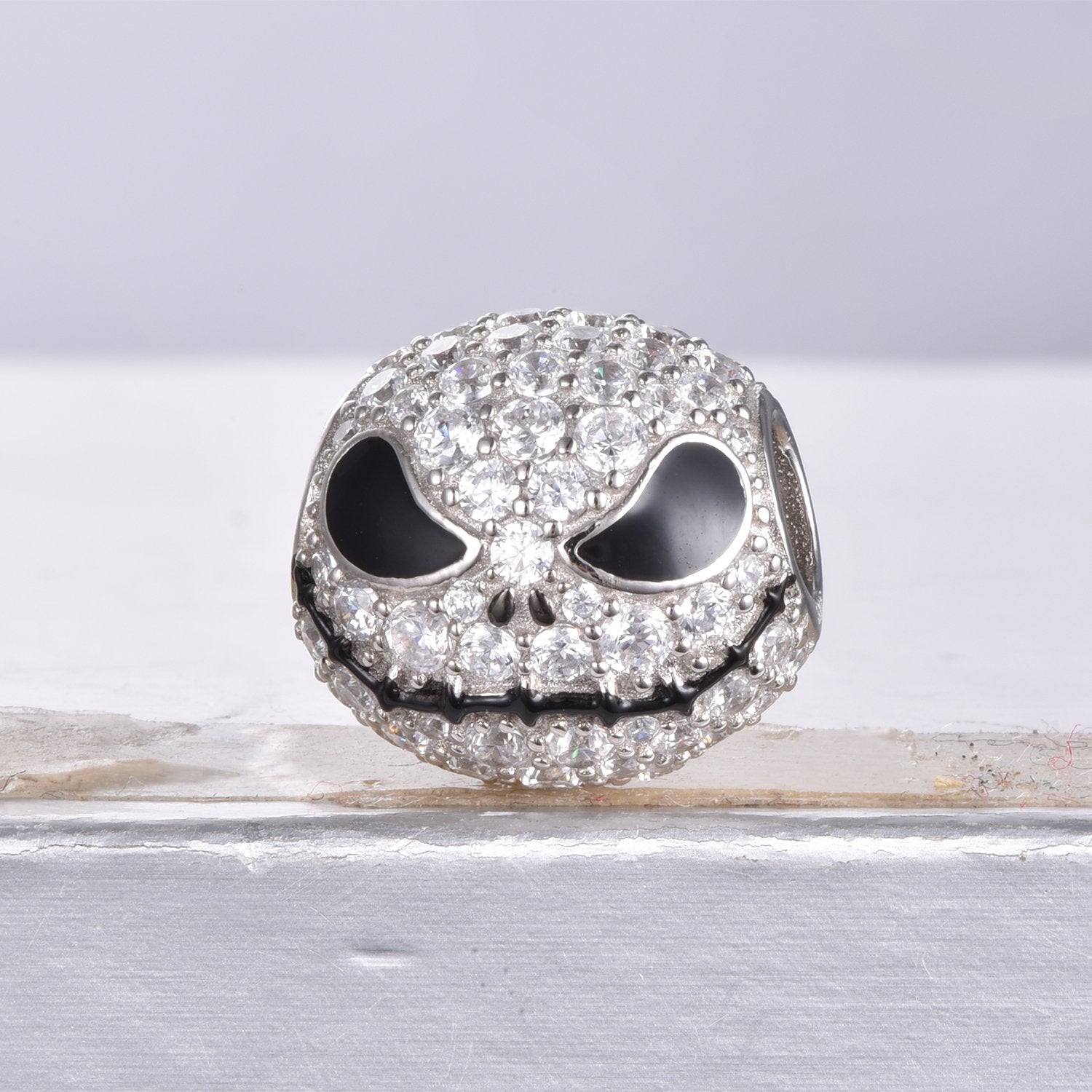 Jack Skull Charm Bead 925 Sterling Silver Beads Charms Black Plated with Cubic Zirconia for Bracelet Necklace Halloween Jewelry Gift