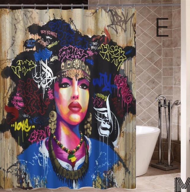 Art Design Graffiti African Girl with Black Hair with Modern Building Shower Curtain for Bathroom Decor - Minihomy