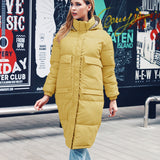 Winter women hooded long warm coats Turtleneck down jacket