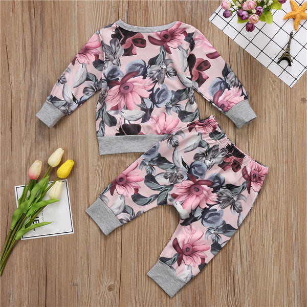 Set Autumn Style Baby Girl Clothing Sets Newborn Clothes Leisure Flower Printing