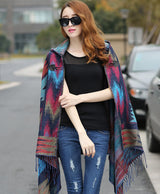 Retro national wind hooded cape shawl bohemian tourism horn buckle shawl