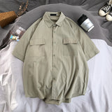 Summer Simple Tooling Short Sleeve Shirt Men