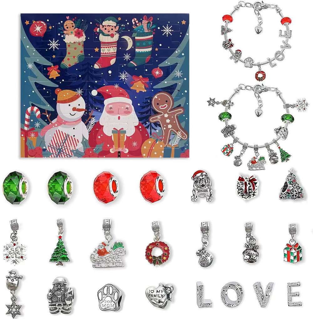 Christmas Advent 24 Countdown Calendar Gift Box Bracelet Set - Minihomy