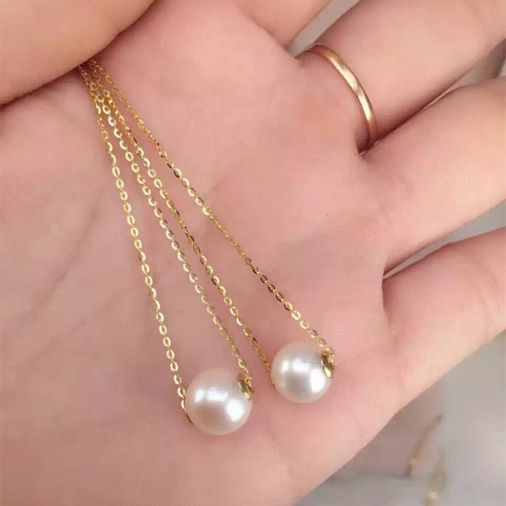 18K Gold Round Pearl Necklace Clavicle Chain - Minihomy