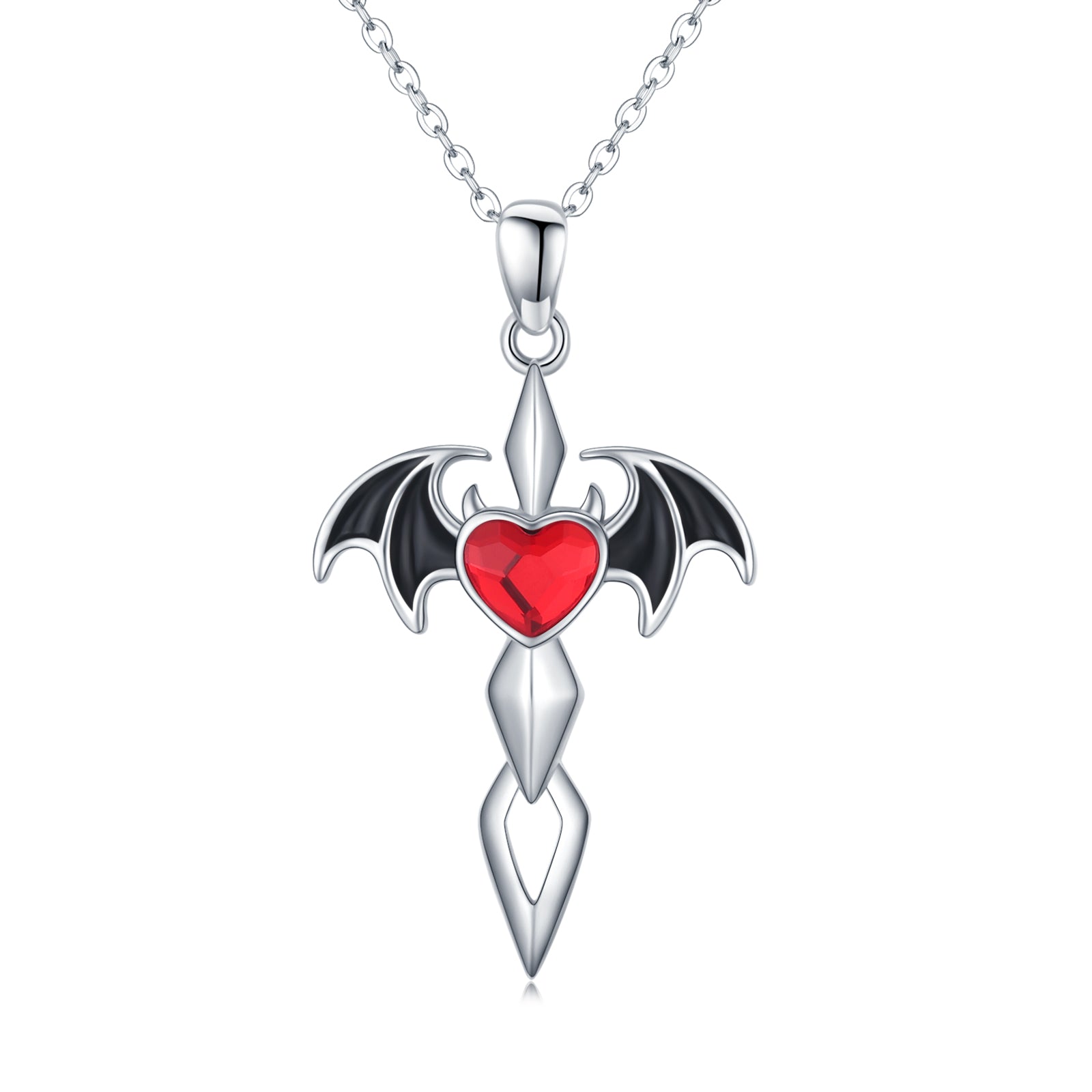 Bat Cross Pendant Necklace With Rosy Crystal Jewelry Gift For Women - Minihomy