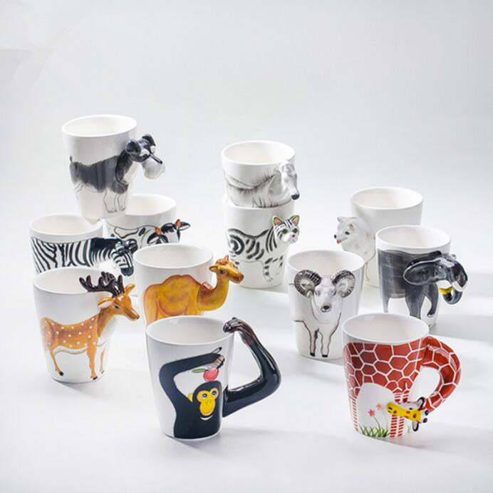 Festival gift Ceramic coffee milk tea mug 3D animal shape Hand painted Cow cup - Minihomy