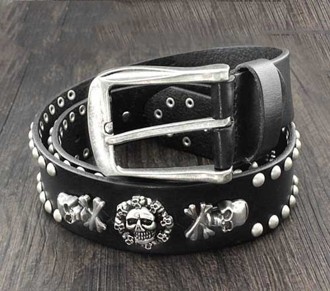 Cowhide Skull Rivet Belt for Men - Punk Rock Gothic Style - Minihomy