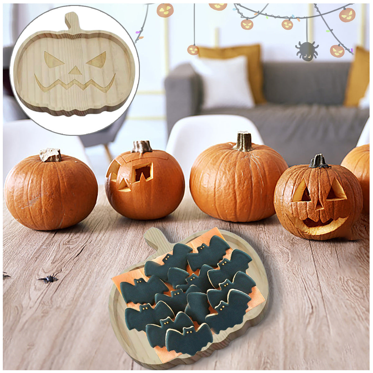 Halloween Wooden Pumpkin Tray Home Decor - Minihomy