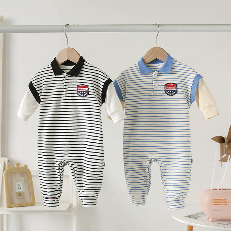 Baby Onesies Striped Male Baby Newborn Clothes Baby Autumn Clothes - Minihomy