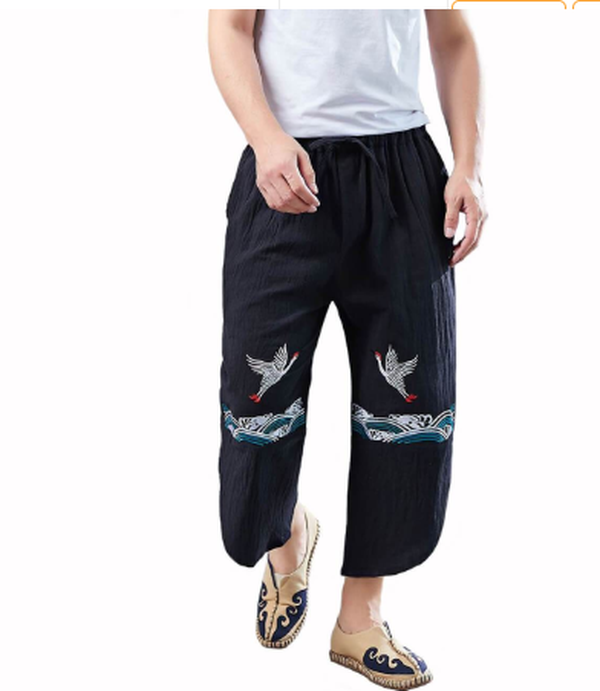 Chinese Style Retro Double Crane Pants - Minihomy