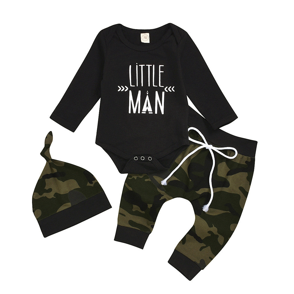 Baby Boy Clothes Set Spring Autumn Long Sleeve Romper Bodysuit Top Pants Cap - Minihomy