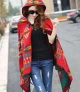 Retro national wind hooded cape shawl bohemian tourism horn buckle shawl