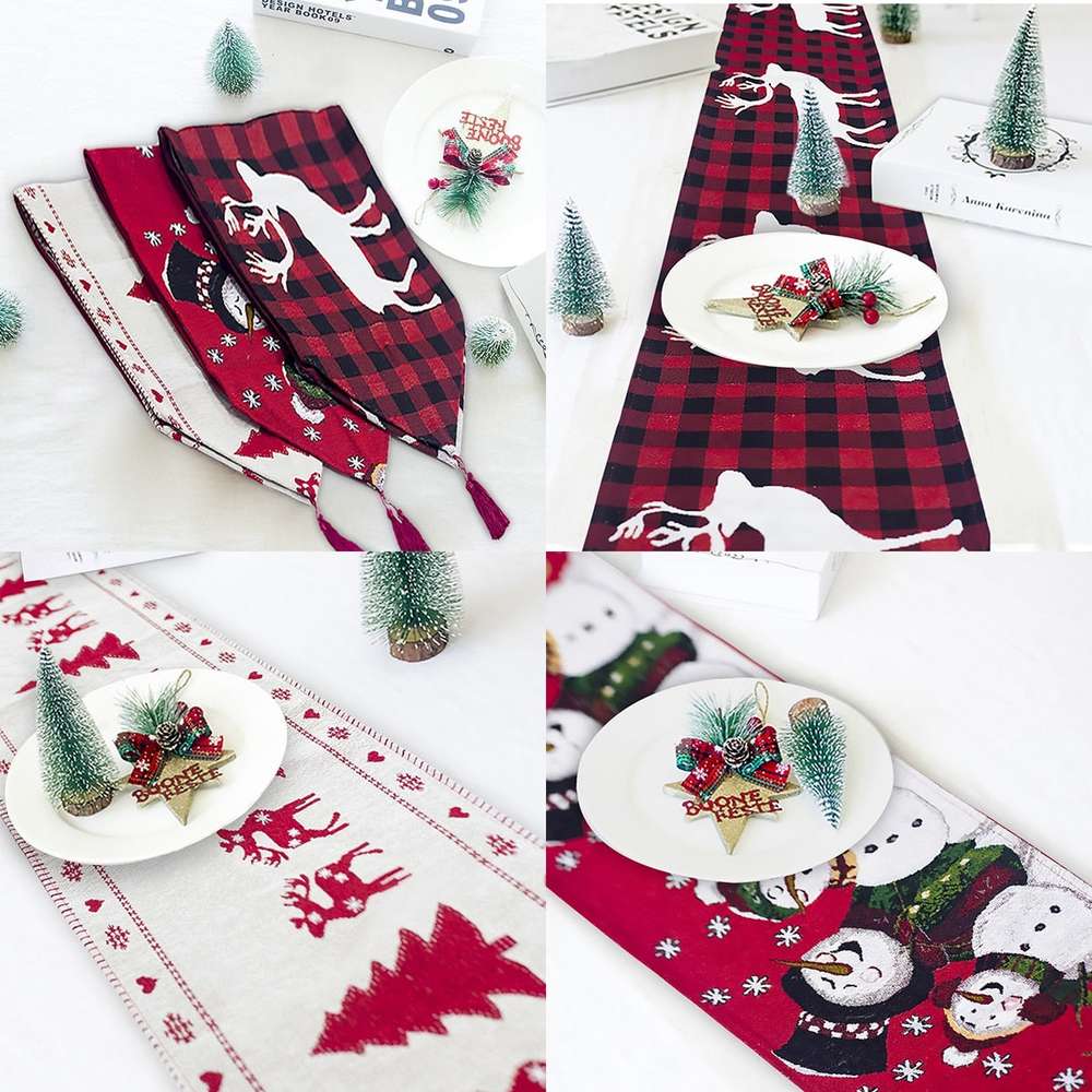 Christmas Elk Snowman Table Runner Merry Christmas Decorations - Minihomy