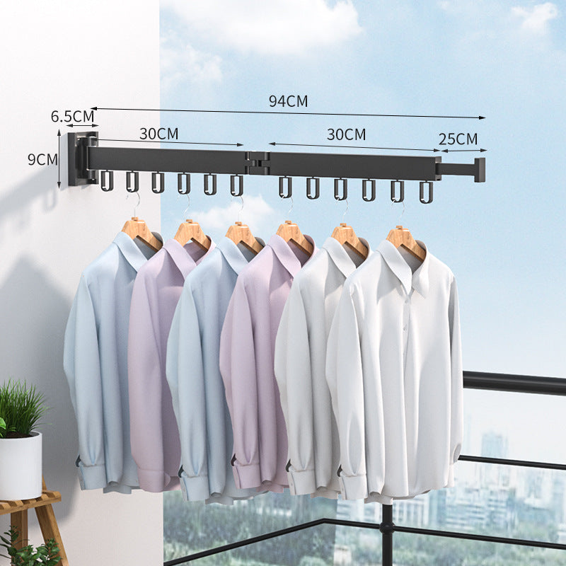 Folding Clothes Hanger Wall Mount Retractable Cloth Drying Rack Indoor & Outdoor Space Saving Aluminum Home Laundry Clothesline - Minihomy