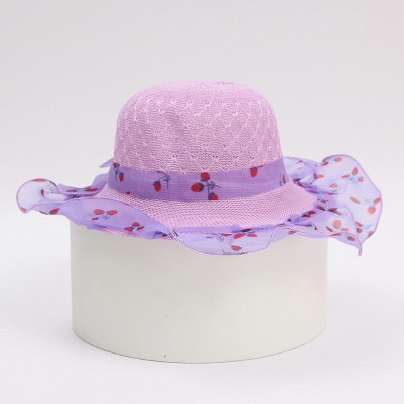 Summer Hat Ribbon Decorate Wavy Straw Hat for Girls