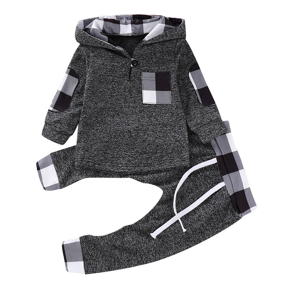 Multicolor Embroidery Plaid Plush Hoodie Suit