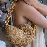 Shell Shaped Rattan Personalized Chain Shoulder Bag