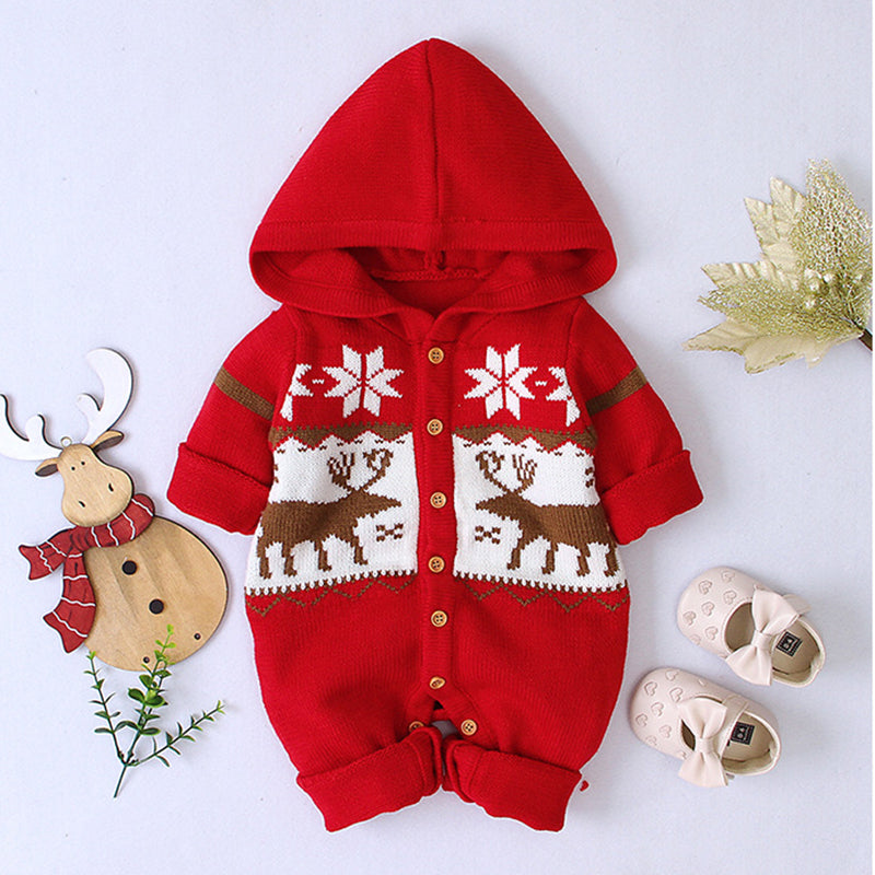 Boys and Girls Knitted Hooded Baby Romper