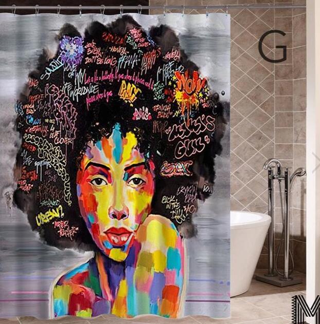 Art Design Graffiti African Girl with Black Hair with Modern Building Shower Curtain for Bathroom Decor - Minihomy