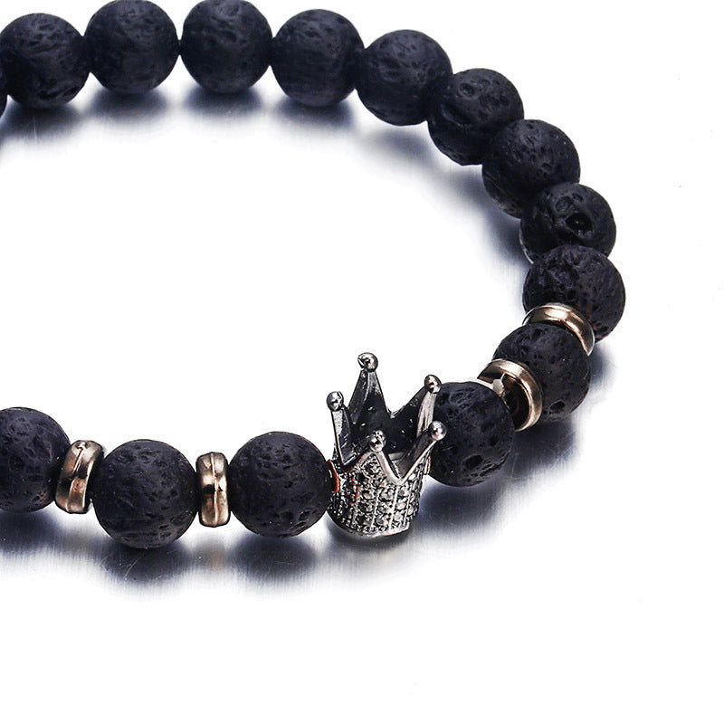 Fashion Lava Natural Stone Beads Bracelet For Women Men Man Crystal Crown Hand Bracelets Jewelry Mens Accessories - Minihomy