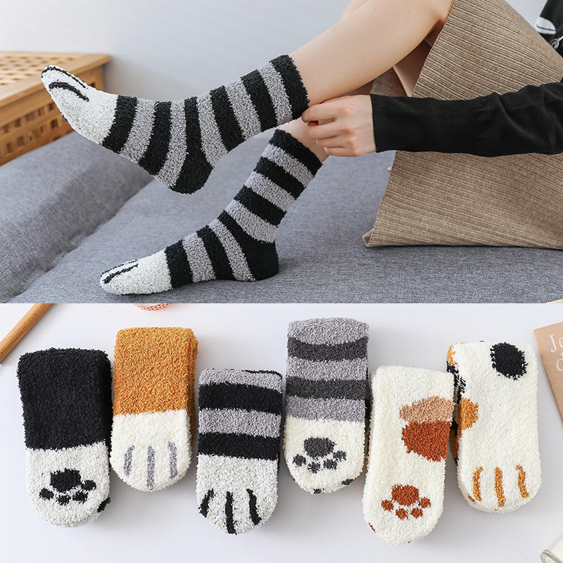 Autumn Winter Cat Claws Cute Thick Warm Sleeping Floor Socks - Minihomy